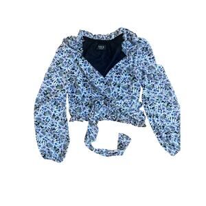 VICI wrap top purple blue black floral print blouse size x-small v-neck frilly